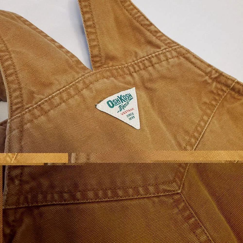Rare Vtg Oshkosh B'gosh Canvas Double Knee Fleece Lined Overalls Sz 12 Months